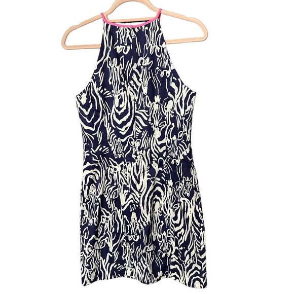 Lilly Pulitzer Strappy Shift Bright Navy Entourage Zebra Print Shift Dress Sz 6 - Picture 6 of 13